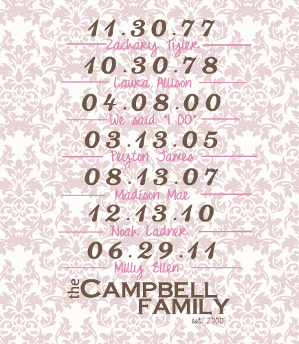 Canvas Gallery Wrap-16x20, 20x24, or 24x30  Important Dates Damask
