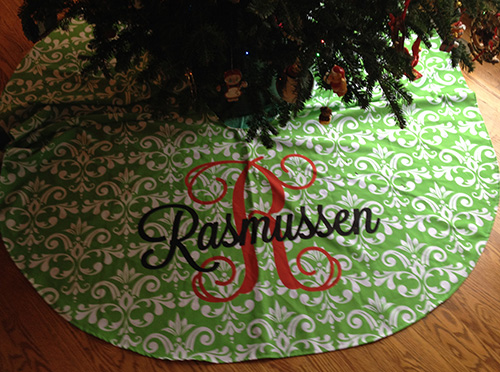 Christmas Tree Skirt-Green Damask (as shown)