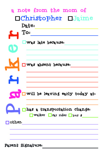 Notepads-School Excuse 2 children