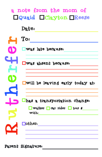 Notepads-School Excuse 3 children