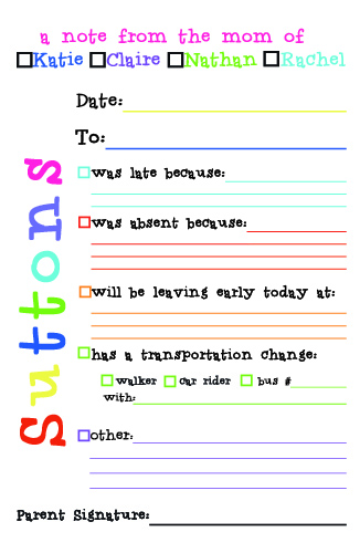 Notepads-School Excuse 4 children