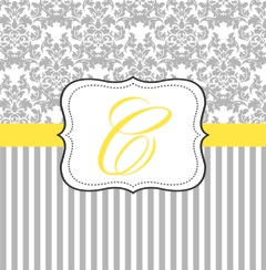 Shower Curtains-Gray Damask with Stripes Yellow