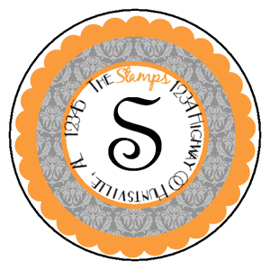 Label-Gray Damask with Orange Round