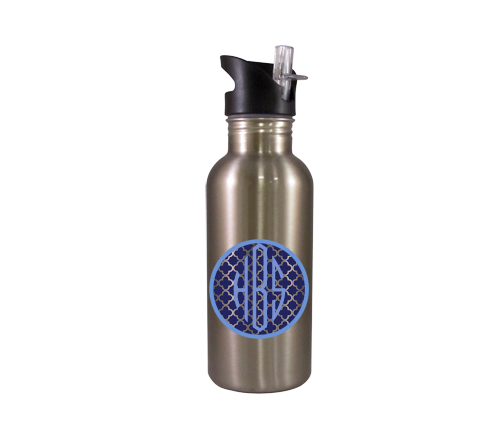 Water Bottles-Navy Quatrefoil Monogram