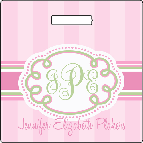 Bag Tags Plastic-Pastel Pink Stripe with Monogram