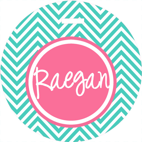 Bag Tags Plastic-Teal chevron with pink