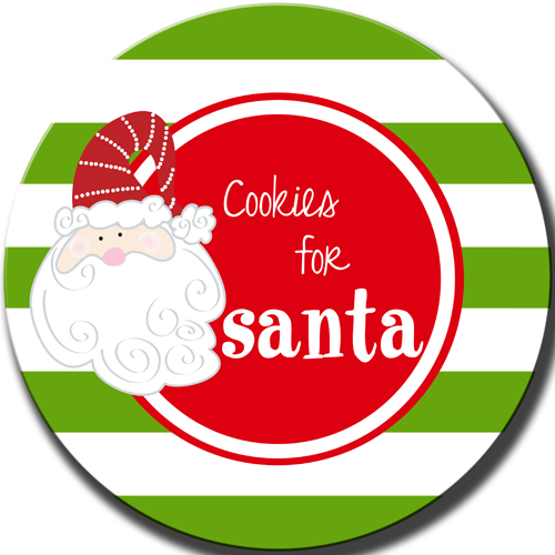 Christmas Plate-Green Stripes Santa Face